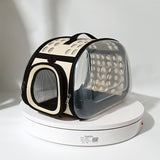 Beige Foldable Breathable Pet Carrier with Panoramic Window & Strap - EVA &  Lychee Leather Crossbody Travel Bag (S 35 x 20 x 22CM)