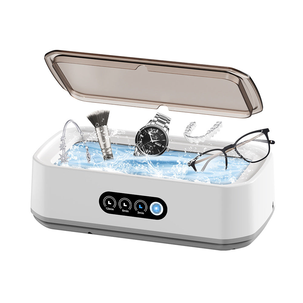 X81 White Ultrasonic Jewelry & Eyeglass Deep Cleaner with Cloth - Touch Control & 3-Level Intelligent Timers and Large 650ml Stainless Steel Tank