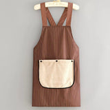 Brown Waterproof & Oil-Proof Cross-Back Kitchen Apron with No-Tie Slip-On Design and Detachable Hand Towels