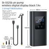 Wireless Rechargeable Tire Inflator with 4 Inflation Modes & 5 Inflatable Parts - Real-Time LCD Precision Gauge, Auto-Stop & Emergency LED Light(2-Cell)