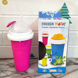 Pink Instant DIY Slushie Squeeze Maker Cup - Food-Grade Silicone Double-Layer Cooling Smoothie Cup with 2-in-1 Straw & Spoon