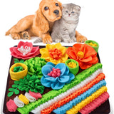 Brown 39X39CM Interactive Fleece Dog Sniffing Mat & Slow Feeder - Stress Relief IQ Training Scent Foraging Blanket for Indoor Cats and Dogs