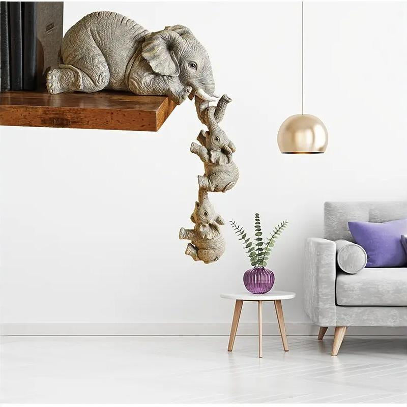 3-Piece Cute Mother Child Elephant Figurine Set - Stackable Resin Home Office Decor for Longevity Luck