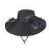 Black Dual Turbo Fan Sun Hat with Round Solar Panel & TypeC Interface - Waterproof 14cm Wide-Brim Cooling Hat for Outdoor Fishing Hiking Camping