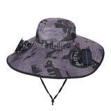 Camouflage Grey Dual Turbo Fan Sun Hat with Square Solar Panel & TypeC Interface - Waterproof 14cm Wide-Brim Cooling Hat for Outdoor Fishing Hiking Camping
