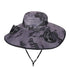 Camouflage Grey Dual Turbo Fan Sun Hat with Round Solar Panel & TypeC Interface - Waterproof 14cm Wide-Brim Cooling Hat for Outdoor Fishing Hiking Camping