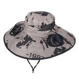 Camouflage Khaki Dual Turbo Fan Sun Hat with Round Solar Panel & TypeC Interface - Waterproof 14cm Wide-Brim Cooling Hat for Outdoor Fishing Hiking Camping