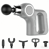 Grey Portable Mini Triangle Massage Gun with 6 Heads & 6 Speed Setting - High Frequency Muscle Stimulator for Professional Fitness (LCD Model)
