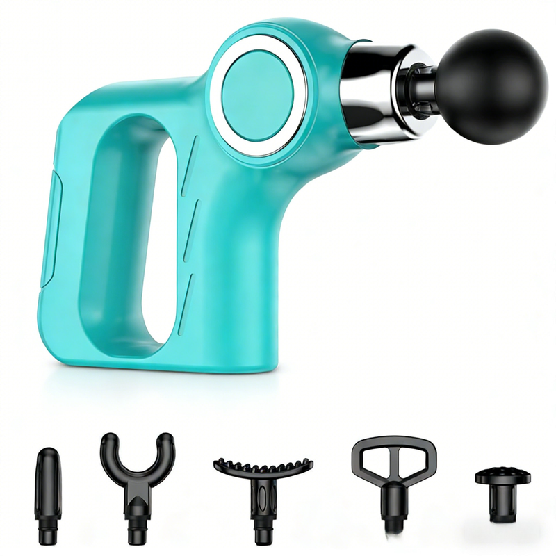 Mint Portable Mini Triangle Massage Gun with 6 Heads & 6 Speed Setting - High Frequency Muscle Stimulator for Professional Fitness (LCD Model)