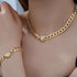 Style 2 Trendy Gold-Plated Heart Necklace & Bracelet Set - Tarnish Free Alloy Cuban Link Jewelry for Fashionable Women
