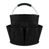 Black Foldable Oxford Cloth Round Picnic Basket with Padded Metal Handle - 6 Pocket Large Capacity Storage Tote for Outdoor Beach and Shopping