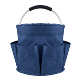 Blue Foldable Oxford Cloth Round Picnic Basket with Padded Metal Handle - 6 Pocket Large Capacity Storage Tote for Outdoor Beach and Shopping