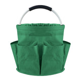 Green Foldable Oxford Cloth Round Picnic Basket with Padded Metal Handle - 6 Pocket Large Capacity Storage Tote for Outdoor Beach and Shopping
