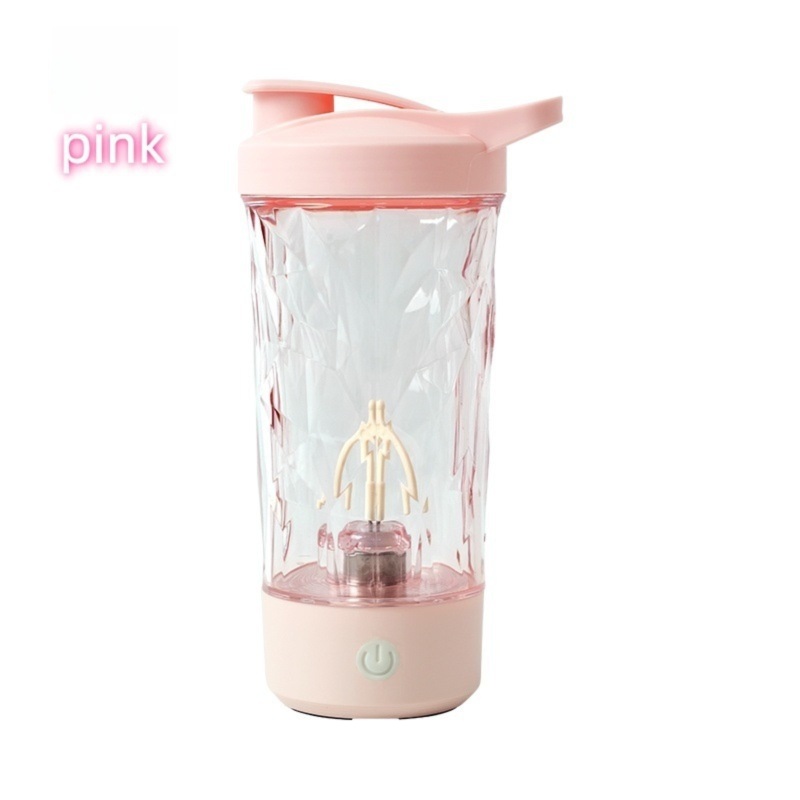 500ML Pink Portable Diamond Electric Shaker - Strong Vortex Stirring, Dual Temperature Endurance & Self-Cleaning for Protein Powder Coffee