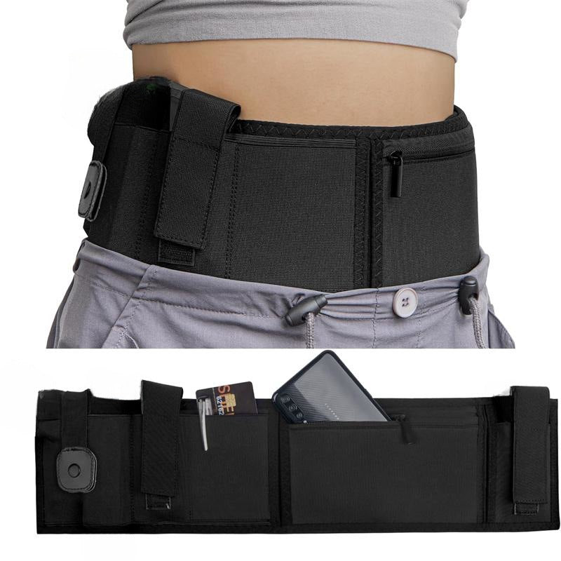 Black Multi-Functional Concealed Tactical Belly Band with Muti-Pouch and Holster - 50 inch Breathable Carry Belt for Outdoor Camping