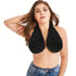 Black Breathable Wool Towel Bra with Supportive Anti-Chafe Deisgn - Sweat-Wicking Halter Neck Lounge Bralette (M Size)