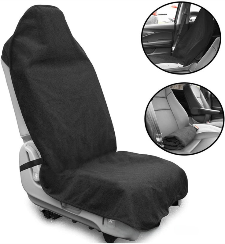 Black Waterproof Towel Car Single Seat Cover - Universal Non-Slip Sweat-Absorbent Bucket Seat Protector for Gym Fitness and Beach
