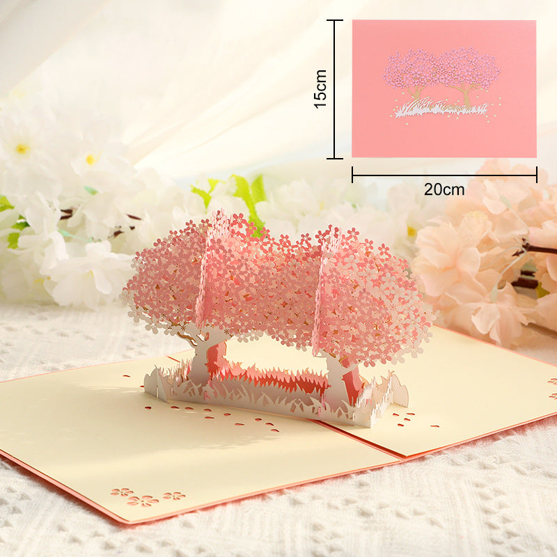 3D Handcrafted Cherry Blossom Pop-Up Greeting Card - Handwritten Paper Sculpture Card for Valentine's Day, Mother's Day & Anniversary