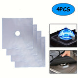 4-Piece Sliver Reusable Oil-Proof Teflon Stovetop Burner Liners - Cuttable, Non-Stick, Heat-Resistant & Dishwasher Safe Clean Pad