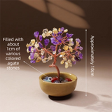 Natural Yellow-Purple Crystal Money Tree with Agate Basin & Adjustable Wire Branches - Desktop Feng Shui Decor for Wealth and Prosperity