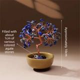 Natural Blue Crystal Money Tree with Agate Basin & Adjustable Wire Branches - Desktop Feng Shui Decor for Wealth and Prosperity