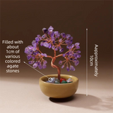 Natural Purple Crystal Money Tree with Agate Basin & Adjustable Wire Branches - Desktop Feng Shui Decor for Wealth and Prosperity
