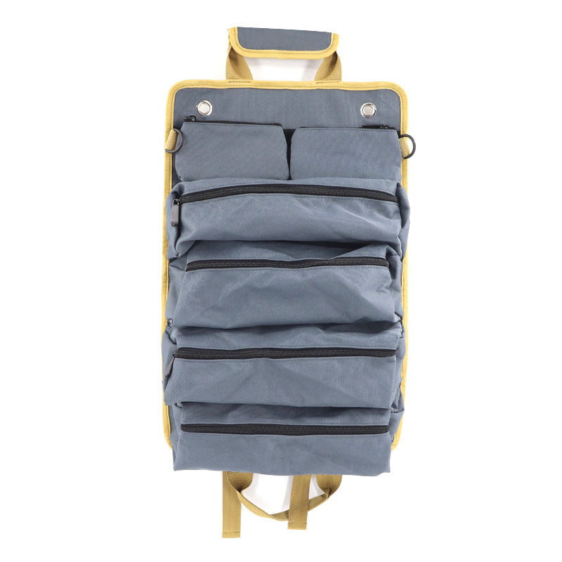 Grey Heavy-Duty Oxford Cloth Roll-Up Tool Organizer - Detachable Multi-Purpose Utility Bag for Mechanics, Electricians & Outdoors