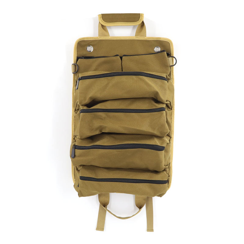 Khaki Heavy-Duty Oxford Cloth Roll-Up Tool Organizer - Detachable Multi-Purpose Utility Bag for Mechanics, Electricians & Outdoors