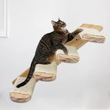 4-Tier Solid Wood Wall-Mounted Cat Climbing Ladder - Vertical Jumping Steps for Indoor Cats with Installation Kit
