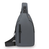 Grey Waterproof Unisex Chest Bag with USB Charging & Headphone Port  - 3-Layer Large Capacity PU Leather Crossbody Bag