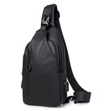 Black Water / Wrinkle-Resistant Nylon Men's Tactical Chest Bag with USB Charging Port - 4 Layer Large Capacity Crossbody Pack