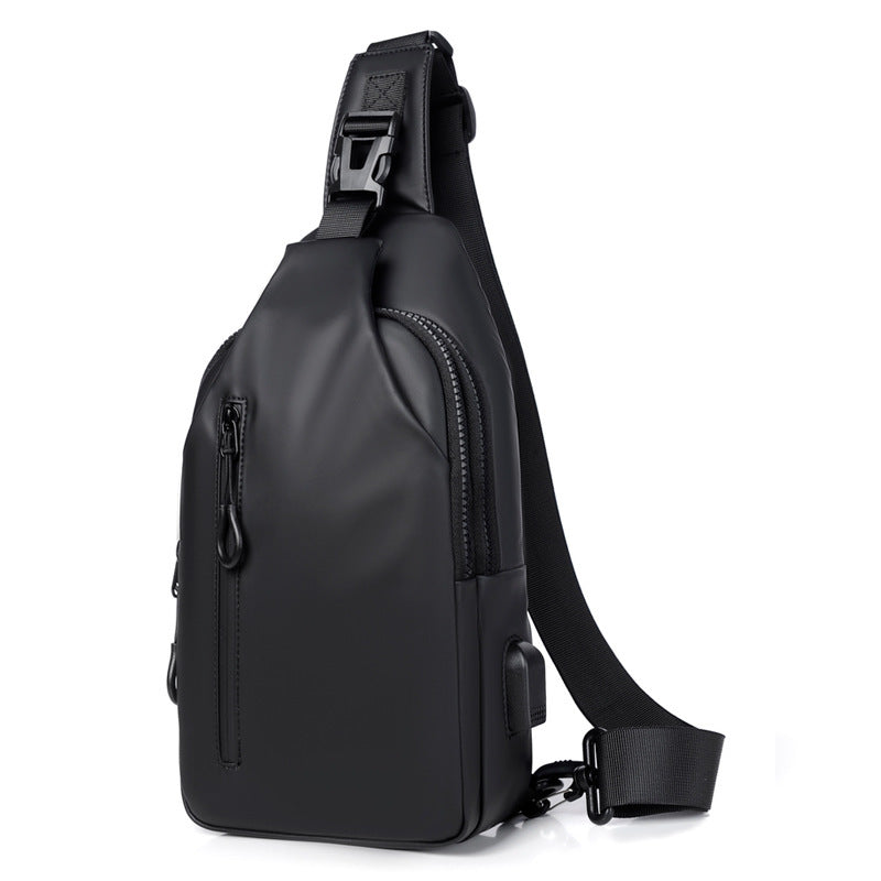 Black Water / Wrinkle-Resistant Nylon Men's Tactical Chest Bag with USB Charging Port - 4 Layer Large Capacity Crossbody Pack