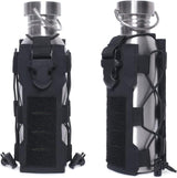 Black Adjustable Tactical Water Bottle Pouch - Multi-Functional MOLLE Compatible Accessory Bag for Hiking & Outdoor Survival