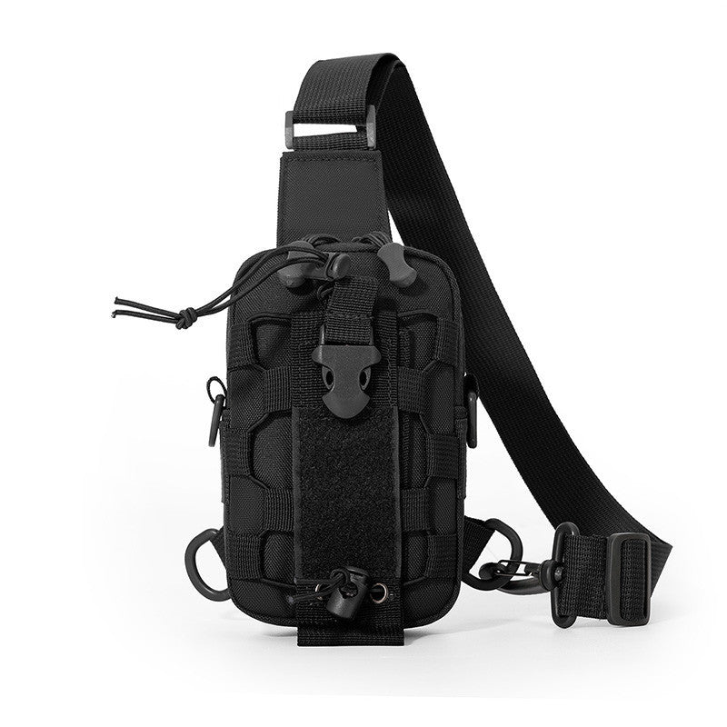 Black Outdoor Tactical Water Bottle Chest Bag - High-Capacity Phone Pouch with Expansion System for Cycling Camping and Fishing