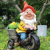 Whimsical Biking Gnome Garden Statue - Hand-Painted Resin Cycling Dwarf Sculpture for Patio, Lawn, and Outdoor Yard Decor