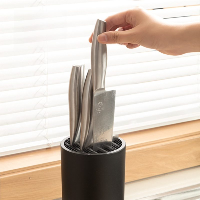 2-Pack Matte Black Modern Multi-Slot Knife Block with Secure Wave Insert & Drainage - Space-Saving and Smooth Withdrawal, Preventing Fallout Design