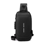 Black High Capacity Anti-Theft Tactical Chest Bag - Waterproof Leather-Film Sling with USB Charging & TSA Password Lock