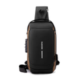 Black-Gold High Capacity Anti-Theft Tactical Chest Bag - Waterproof Leather-Film Sling with USB Charging & TSA Password Lock