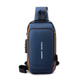 Blue Gold High Capacity Anti-Theft Tactical Chest Bag - Waterproof Leather-Film Sling with USB Charging & TSA Password Lock
