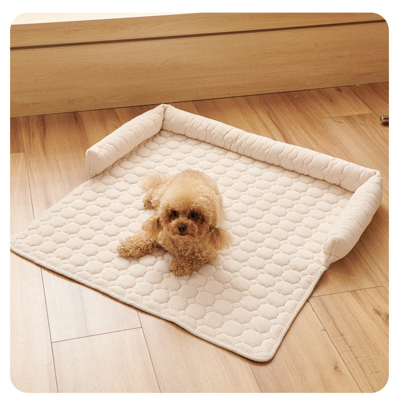 Beige Pet Sofa Protector & Calming Bolster Bed with Diamond Lattice - 75x75CM Thickened Non Slip Furniture Cover for Cats & Dogs