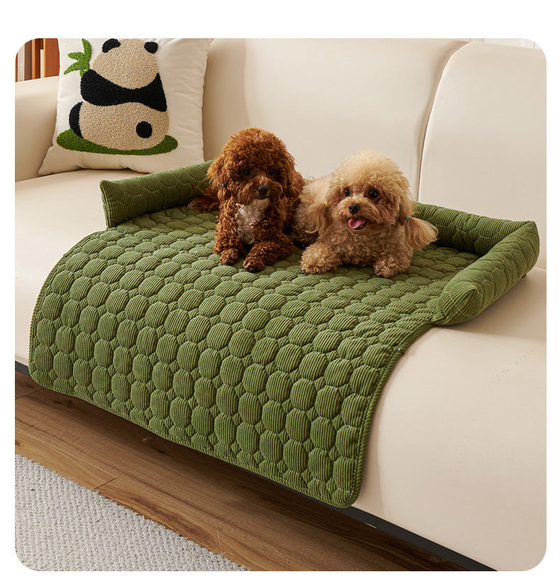Green Pet Sofa Protector & Calming Bolster Bed with Diamond Lattice - 75x75CM Thickened Non Slip Furniture Cover for Cats & Dogs
