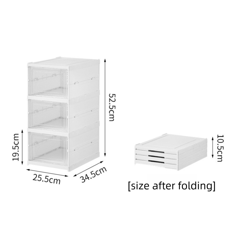 White 3-Layer Foldable Shoe Storage Tower with Transparent Display Panel & Back Ventilation - One-Pull Instant Setup Stackable Box (25.5x34.5x52.5CM)