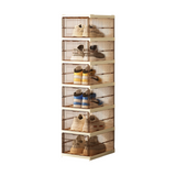 Transparent Brown 6-Layer Foldable Shoe Storage Tower with Transparent Display Panel & Back Ventilation - One-Pull Instant Setup Stackable Box (25.5x34.5x105CM)