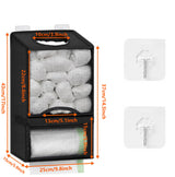 2-in-1 Black Kitchen Plastic Bag & Trash Bag Roll Dispenser - Hanging Grocery & Produce Bag Organizer (17.5x9.9x5.8 inch)