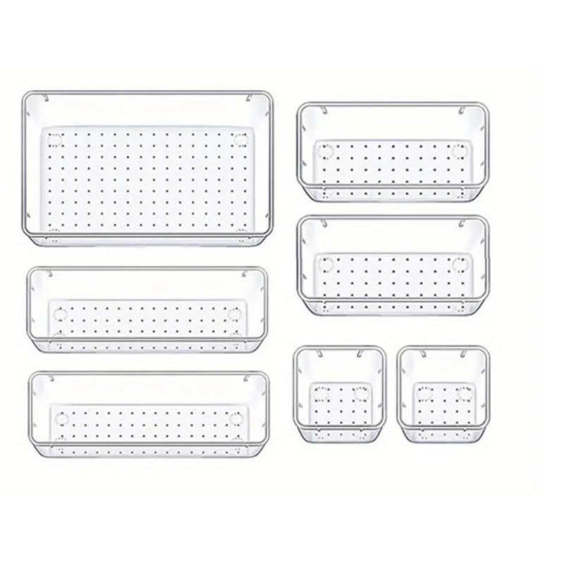 7PCS Transparent Stackable Organizer Set - 4-Size Versatile Desktop & Drawer Divider