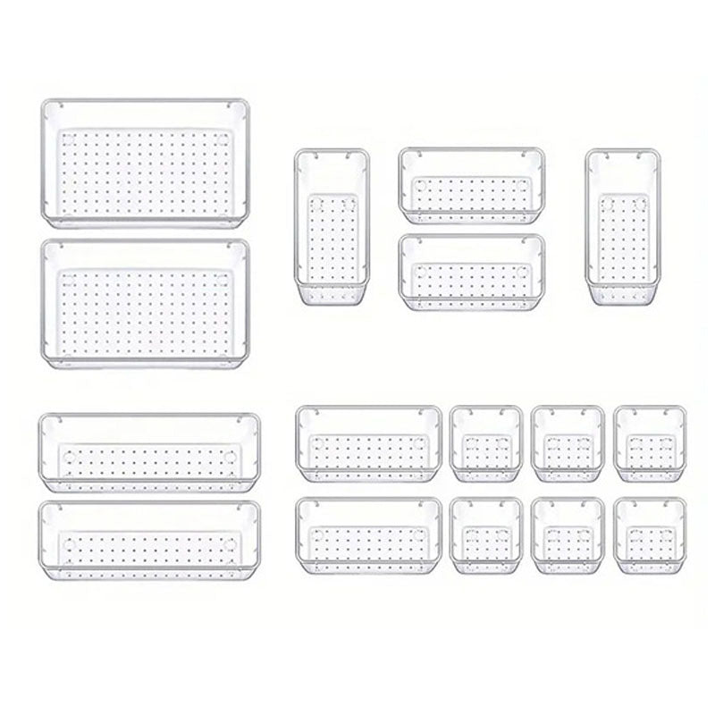 16PCS Transparent Stackable Organizer Set - 4-Size Versatile Desktop & Drawer Divider