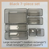 7PCS Black Transparent Stackable Organizer Set - 4-Size Versatile Desktop & Drawer Divider