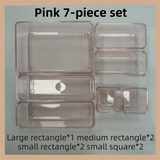7PCS Pink Transparent Stackable Organizer Set - 4-Size Versatile Desktop & Drawer Divider