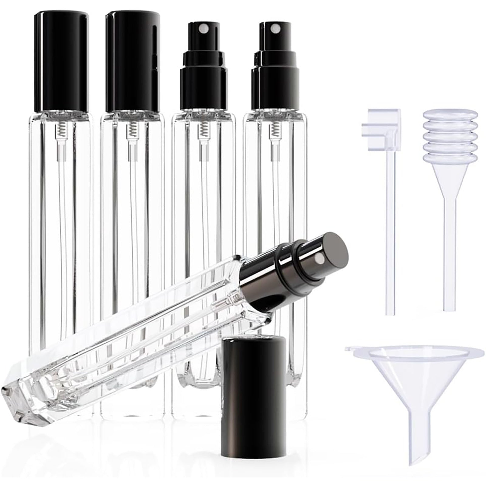 15-Piece/3-Set Black Premium Glass Travel Perfume Atomizer Set - 10ml Portable Refillable Sprayers with Transfer Tools
