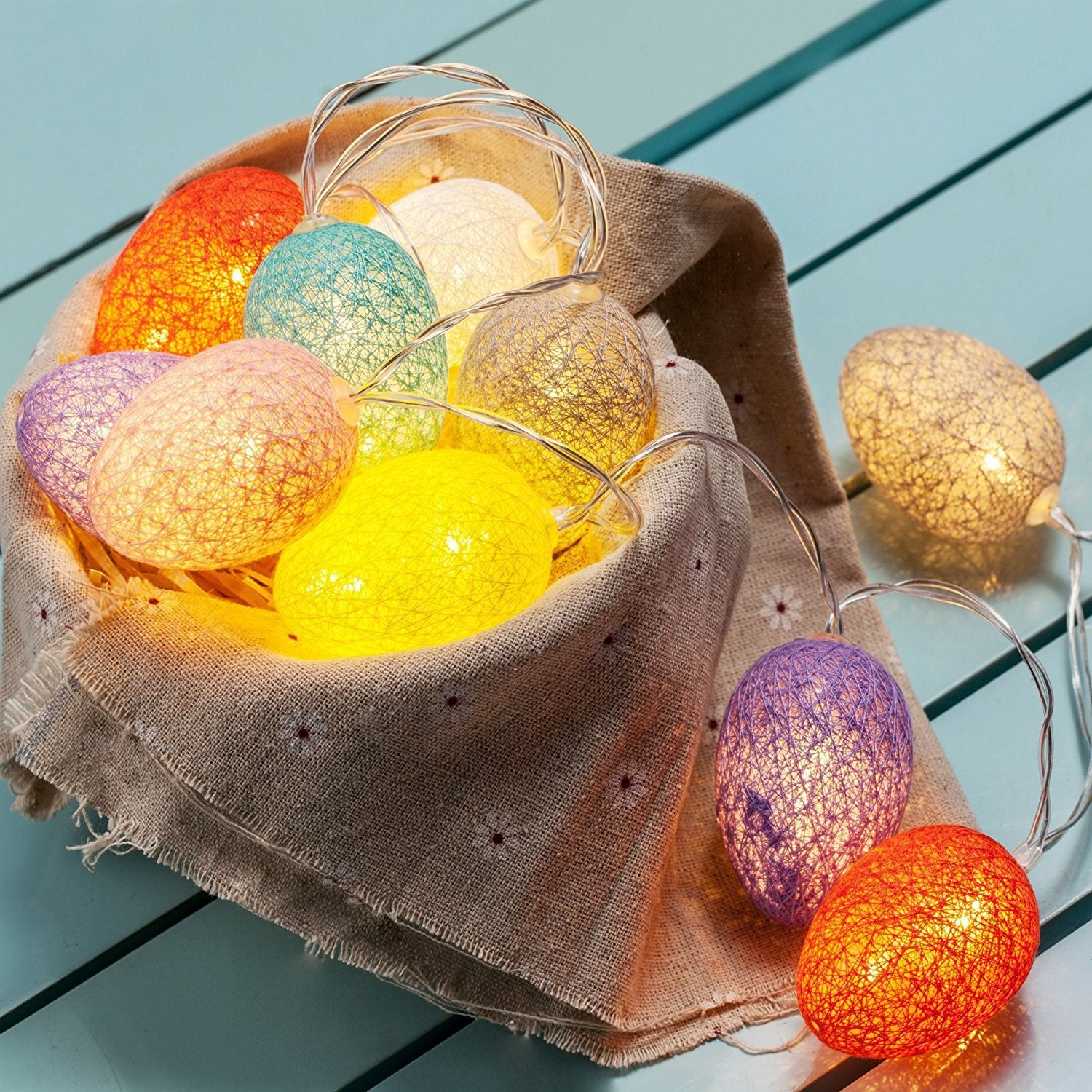 1.5M Easter Cotton Ball Egg String Lights (10 LED)  - Colorful Egg-Shaped Fairy Light Holiday Decor